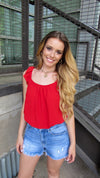 RILEY RUFFLE STRAP TOP- RED