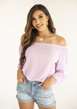 LAVENDER FIELDS OFF THE SHOULDER RUFFLE TOP
