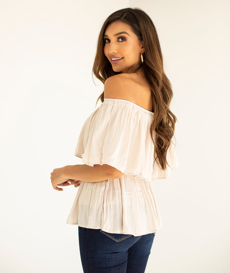 PALM SPRINGS OFF THE SHOULDER TOP- TAUPE
