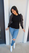 ISN'T SHE LOVELY ORGANZA PUFF SLEEVE KNIT TOP