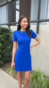 CLOCKED IN PUFF SLEEVE DRESS- ROYAL BLUE