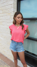 ELLA RUFFLE TOP- CORAL
