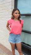 ELLA RUFFLE TOP- CORAL
