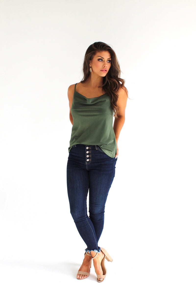 THE GRASS IS GREENER SATIN TANK TOP