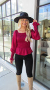 HOLLY BERRY SMOCKED TOP- WINE