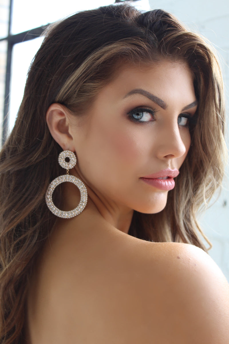 ETTIKA DOUBLE CRYSTAL STATEMENT HOOP EARRINGS