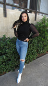 MISSING YOU LACE SLEEVE TOP- BLACK