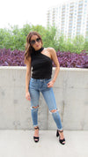LINCOLN PARK MOCK NECK TOP- BLACK