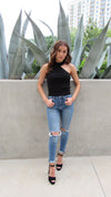 LINCOLN PARK MOCK NECK TOP- BLACK