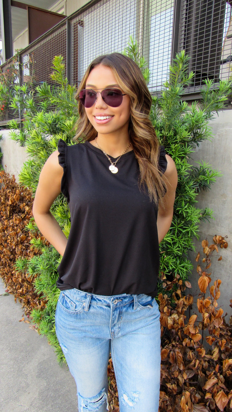 MOLLY MINI RUFFLE TOP-BLACK