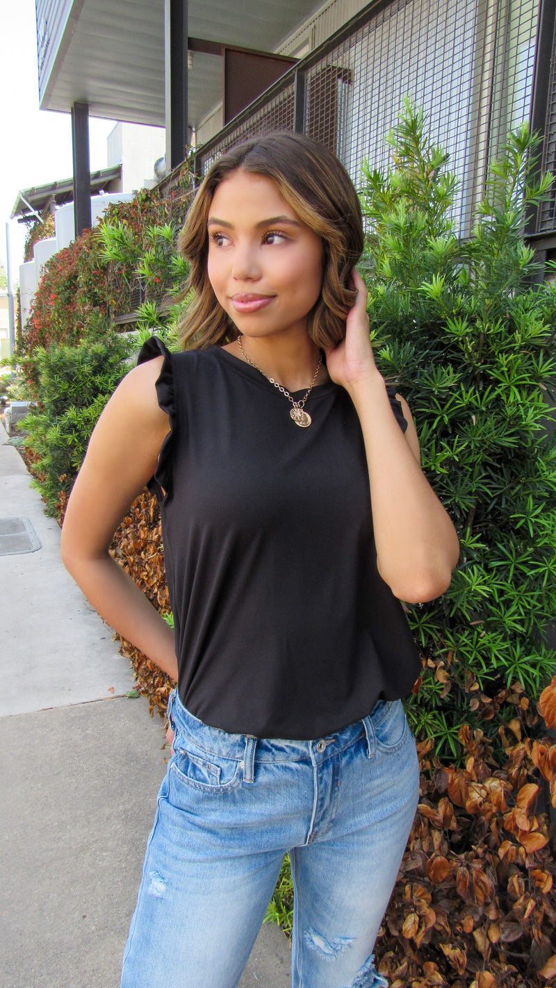 MOLLY MINI RUFFLE TOP-BLACK