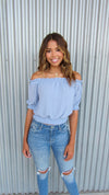OCEAN BLISS OFF THE SHOULDER TOP- BLUE