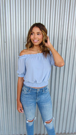 OCEAN BLISS OFF THE SHOULDER TOP- BLUE