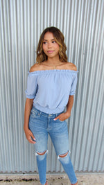 OCEAN BLISS OFF THE SHOULDER TOP- BLUE