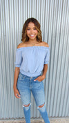 OCEAN BLISS OFF THE SHOULDER TOP- BLUE