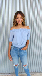 OCEAN BLISS OFF THE SHOULDER TOP- BLUE