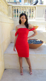 ARE YOU THE ONE RED RUCHED DRESS
