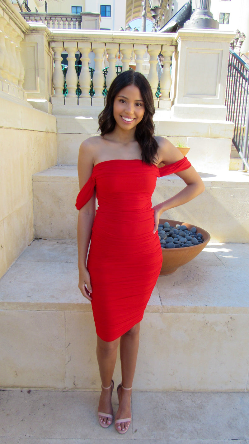 ARE YOU THE ONE RED RUCHED DRESS