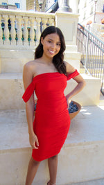 ARE YOU THE ONE RED RUCHED DRESS