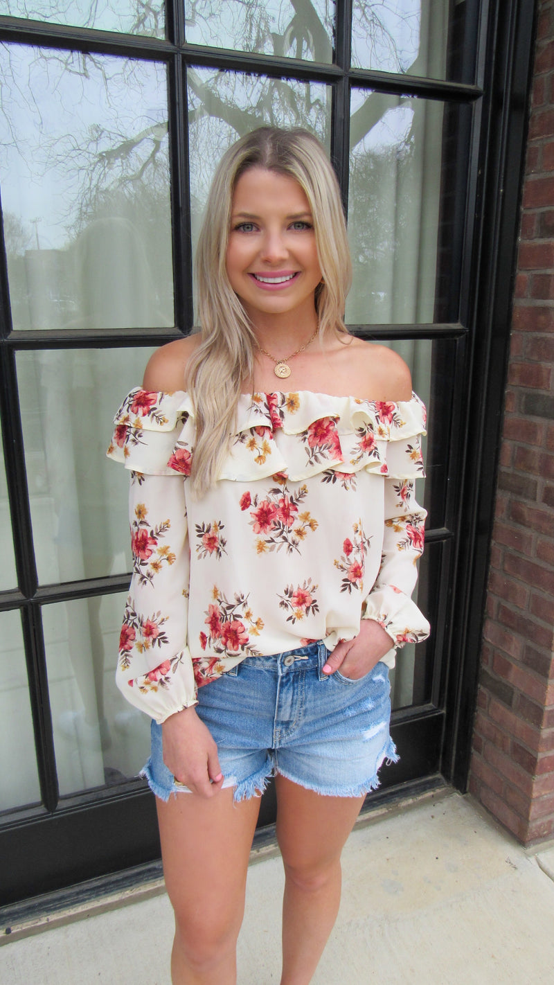 SENDING MY LOVE FLORAL OFF THE SHOULDER TOP
