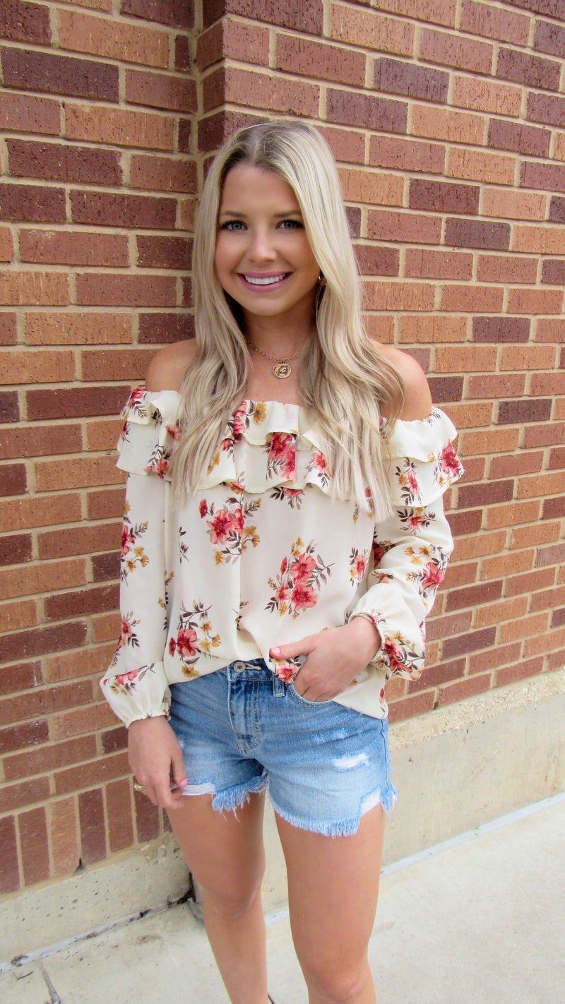 SENDING MY LOVE FLORAL OFF THE SHOULDER TOP