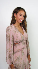 CLARISSA WOVEN FLORAL DRESS- DUSTY ROSE