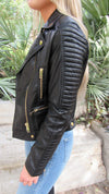 ON THE ROAD AGAIN FAUX LEATHER JACKET- BLACK