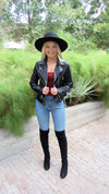 ON THE ROAD AGAIN FAUX LEATHER JACKET- BLACK