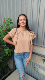 FOREVER MORE LACE TRIM BLOUSE - TAN
