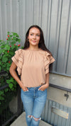 FOREVER MORE LACE TRIM BLOUSE - TAN