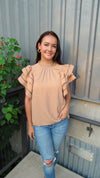 FOREVER MORE LACE TRIM BLOUSE - TAN